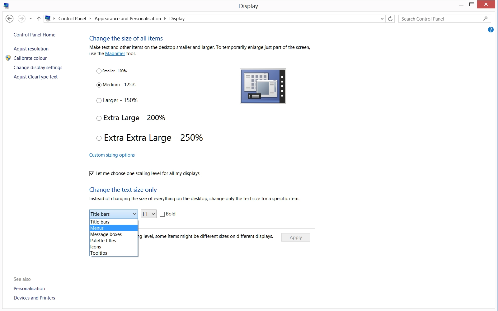 Windows 8.1 scaling options