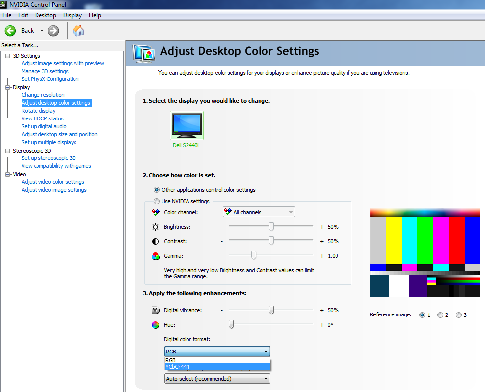 default nvidia color settings