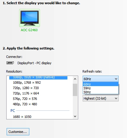 No 144Hz over DisplayPort