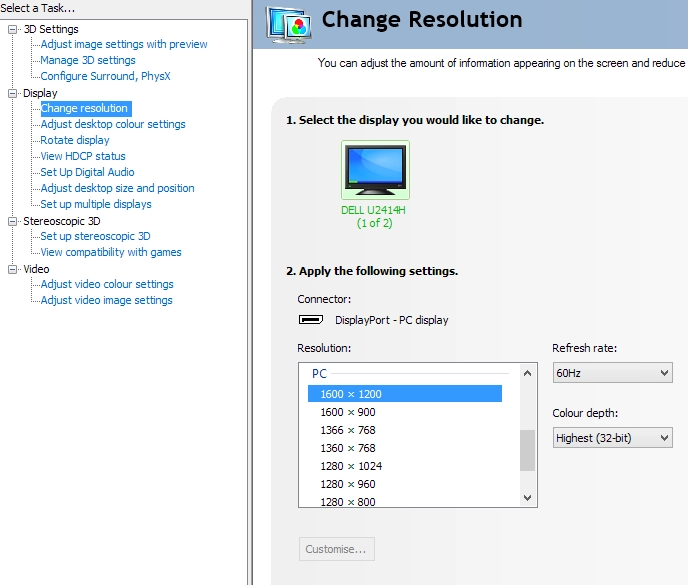 The PC resolutions list lacks the native 1920 x 1080