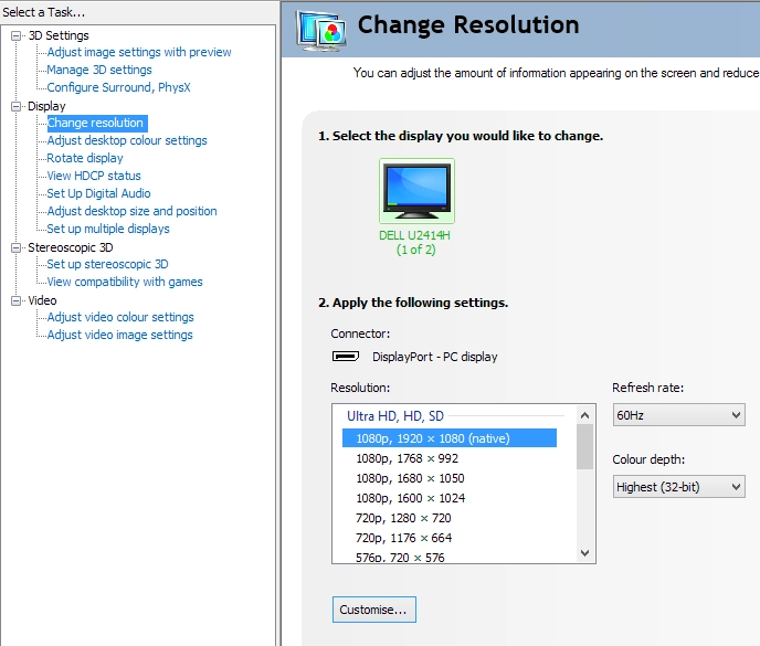 Resolutions in Nvidia Control Panel designed for HDTVs