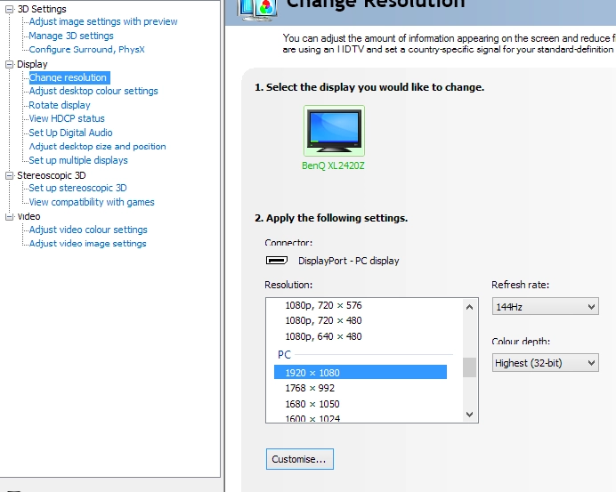 Select the correct PC resolution