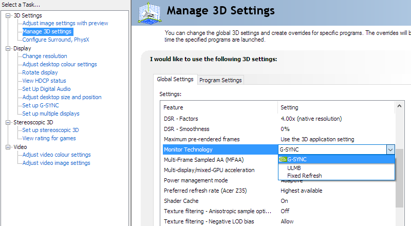 Set Monitor Technology to G-SYNC