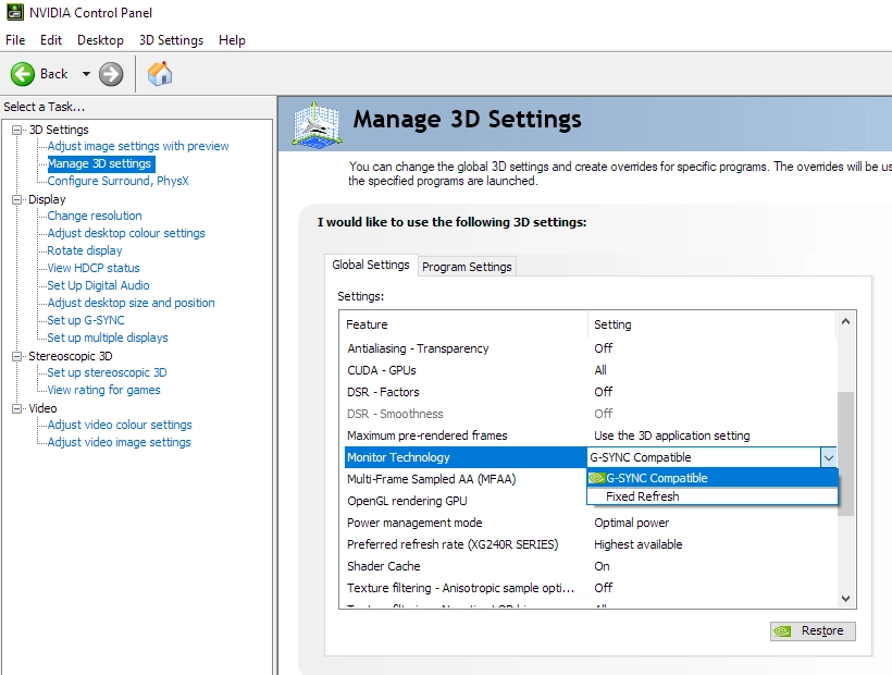 G-SYNC Compatible settings