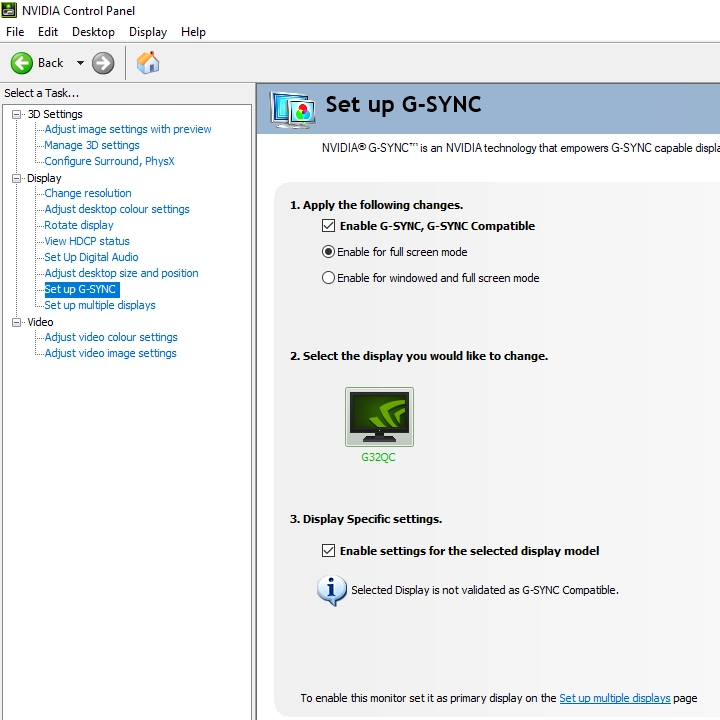 G-SYNC Compatible settings