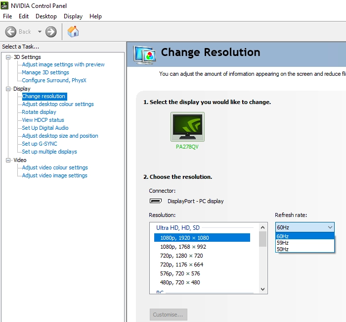 Refresh rate list (Full HD)