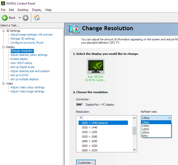 Refresh rates WQHD (144Hz max via HDMI)