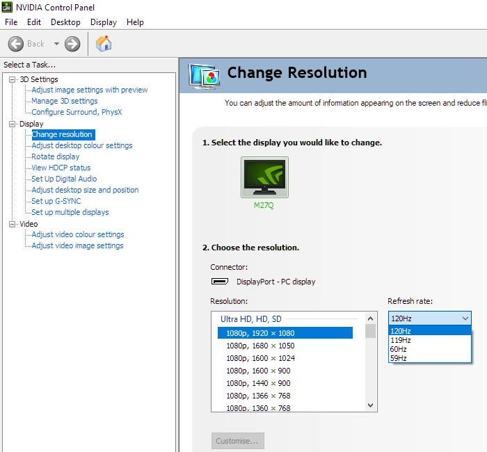 Refresh rates Full HD 1 (DP)