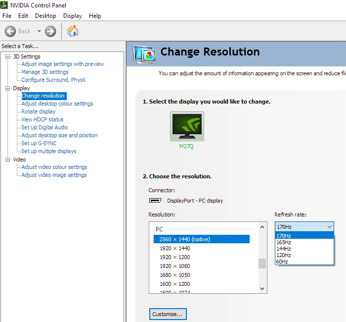 Refresh rates WQHD (144Hz max via HDMI)