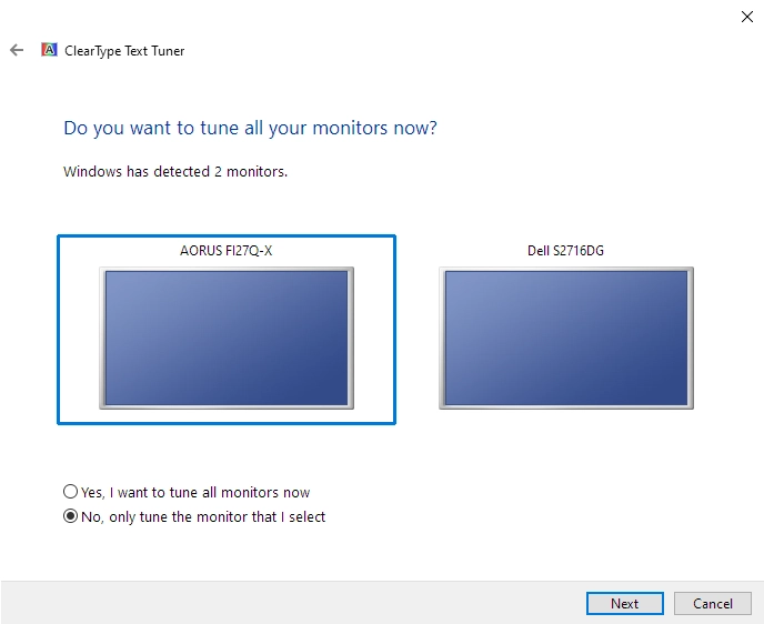 ClearType monitor selection