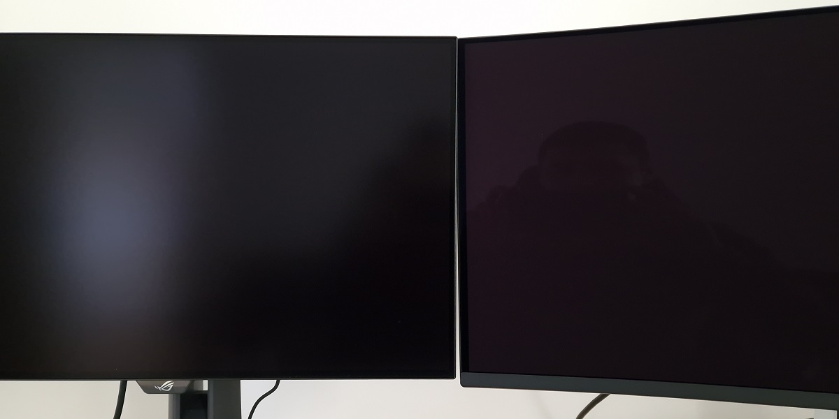 PG27AQDM and AW3423DW side by side